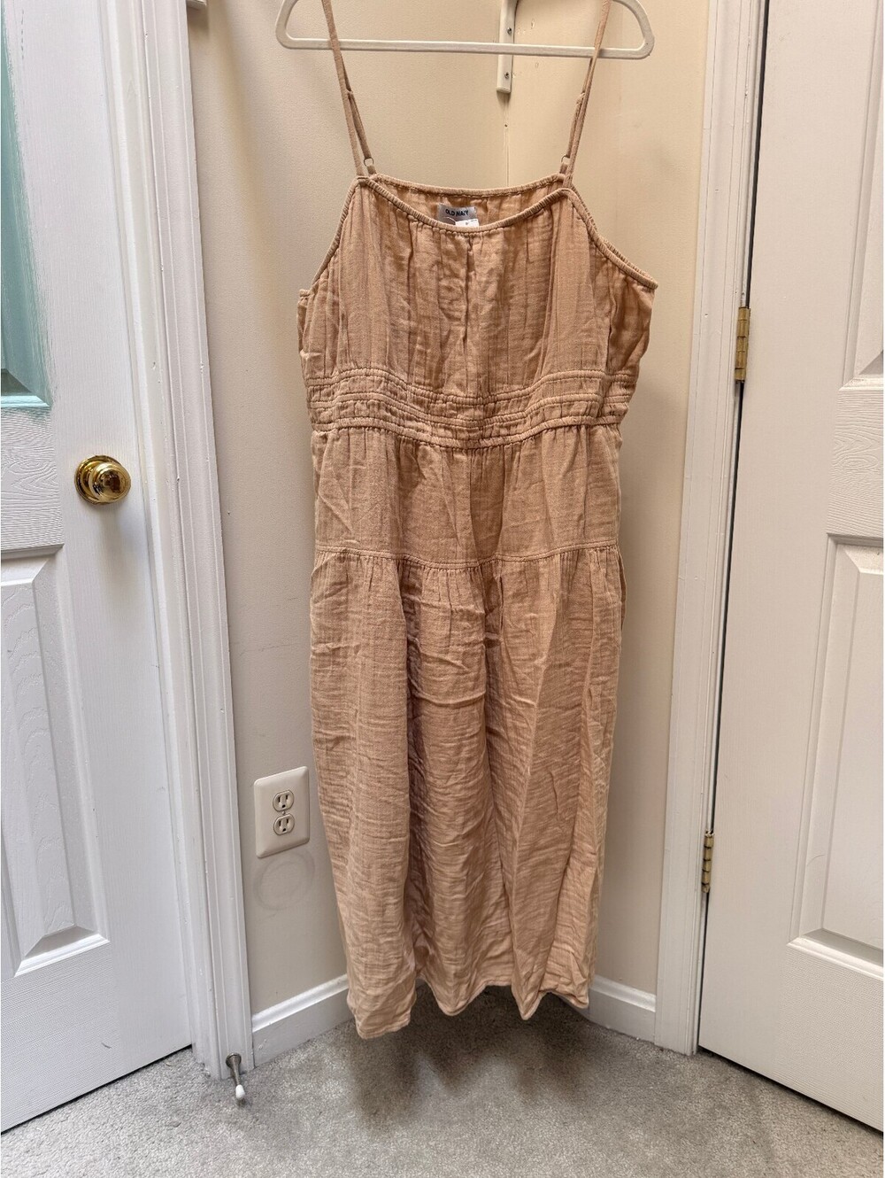 Old Navy 100% Cotton Gauze Midi Dress Adjustable Straps Beige | Size XXL